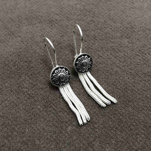 Fringed Model Mardin Straw Silver Earrings (NG201012387)