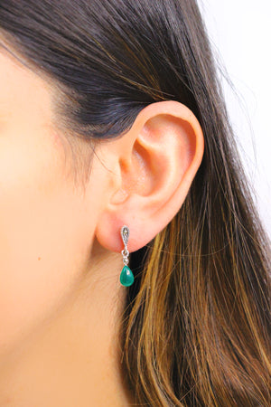 Drop Model Silver Earrings With Emerald and Marcasite (NG201012426)