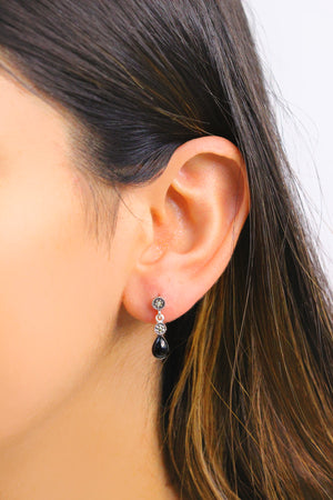 Drop Model Silver Earrings With Onyx and Marcasite (NG201012430)