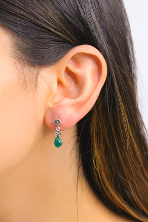Drop Model Silver Earrings With Emerald and Marcasite (NG201012431)