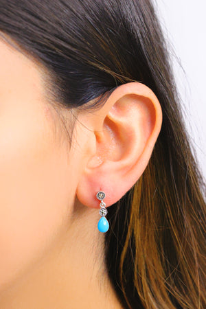 Drop Model Silver Earrings With Turquoise and Marcasite (NG201012432)