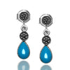 Drop Model Silver Earrings With Turquoise and Marcasite (NG201012432)