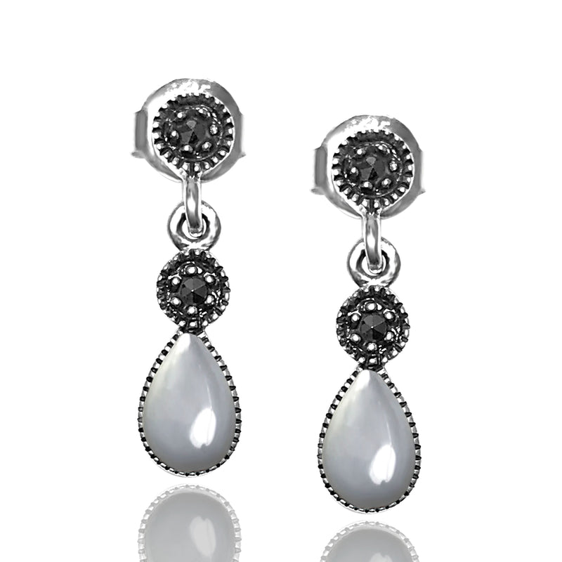 Drop Model Silver Earrings With Mother of Pearl and Marcasite (NG201012433)