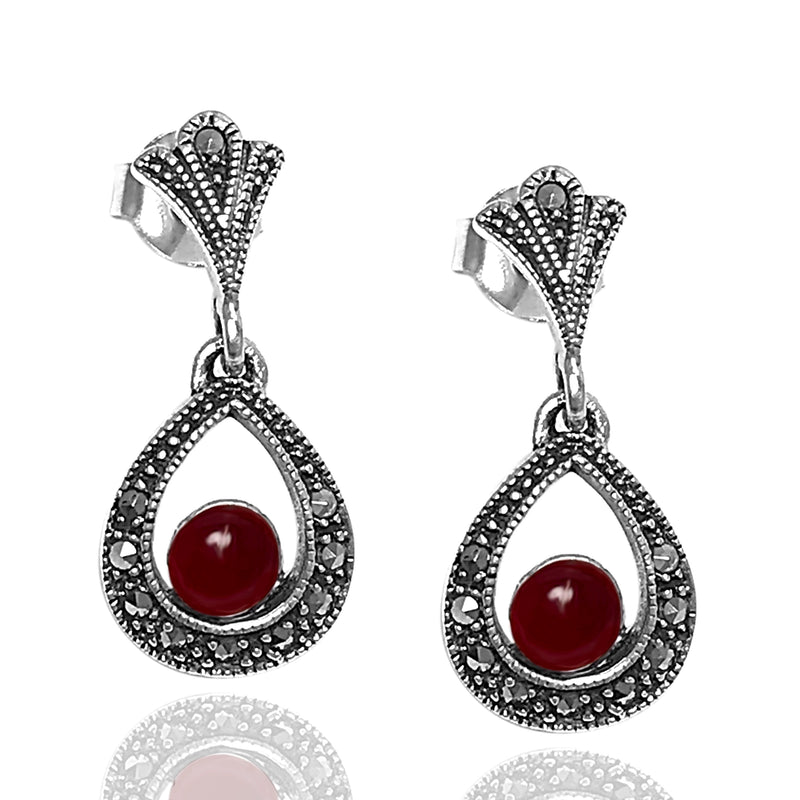 Ball Model Silver Earrings With Agate and Marcasite (NG201012439)