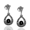 Ball Model Silver Earrings With Onyx and Marcasite (NG201012440)