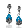 Drop Model Silver Earrings With Turquoise and Marcasite (NG201012452)