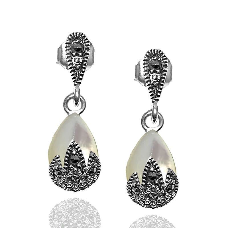 Drop Model Silver Earrings With Mother of Pearl and Marcasite (NG201012453)