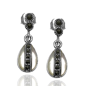 Drop Model Silver Earrings With Mother of Pearl and Marcasite (NG201012481)