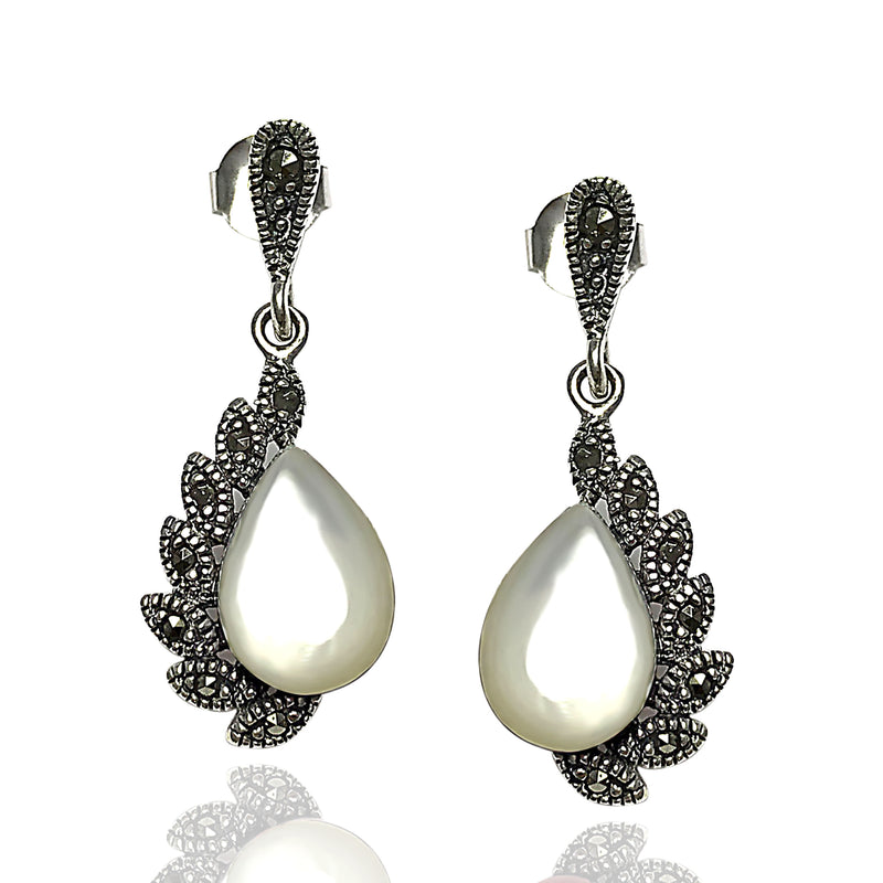 Drop Model Silver Earrings With Mother of Pearl and Marcasite (NG201012486)