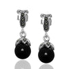 Ball Model Silver Earrings With Onyx and Marcasite (NG201012490)