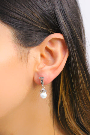 Ball Model Silver Earrings With Mother of Pearl and Marcasite (NG201012491)
