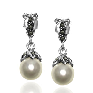 Ball Model Silver Earrings With Mother of Pearl and Marcasite (NG201012491)