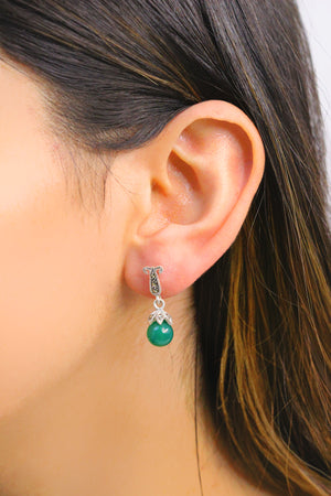 Ball Model Silver Earrings With Emerald and Marcasite (NG201012493)