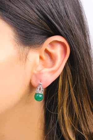 Ball Model Silver Earrings With Emerald and Marcasite (NG201012494)