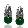 Ball Model Silver Earrings With Emerald and Marcasite (NG201012494)