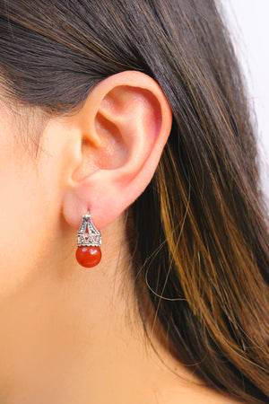 Ball Model Silver Earrings With Agate and Marcasite (NG201012495)