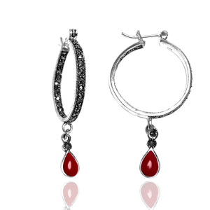 Hoop Model Silver Earrings With Agate and Marcasite (NG201012501)