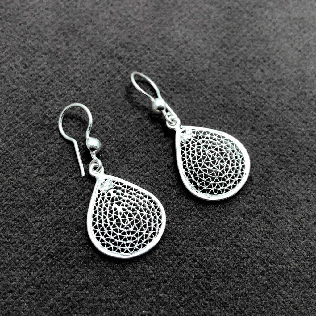 Drop Model Filigree Handmade Silver Earrings (NG201013380)