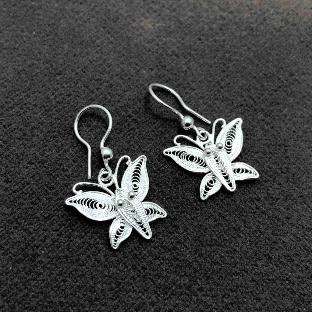 Butterfly Model Filigree Handmade Silver Earrings (NG201013383)