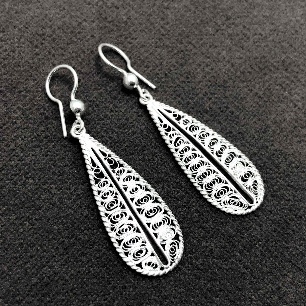 Drop Model Filigree Handmade Silver Earrings (NG201013390)