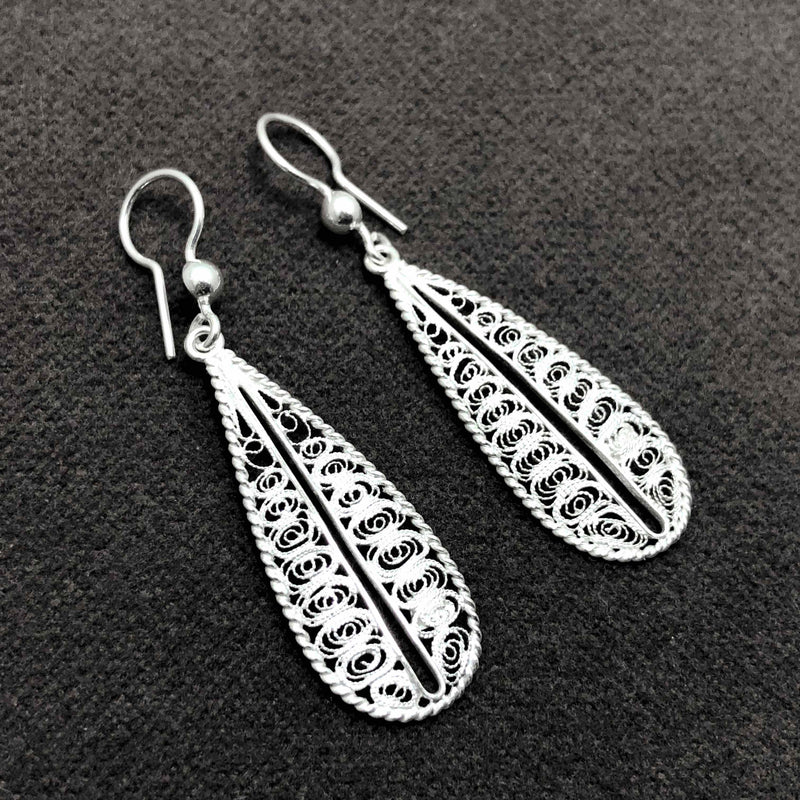 Drop Model Filigree Handmade Silver Earrings (NG201013390)