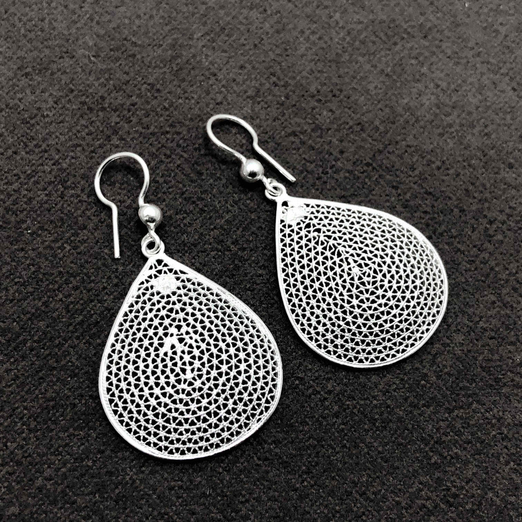 Drop Model Filigree Handmade Silver Earrings (NG201013395)