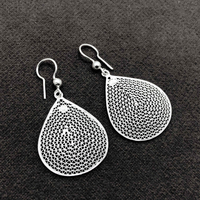 Drop Model Filigree Handmade Silver Earrings (NG201013395)