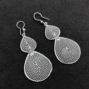 Drop Model Filigree Handmade Silver Earrings (NG201013397)