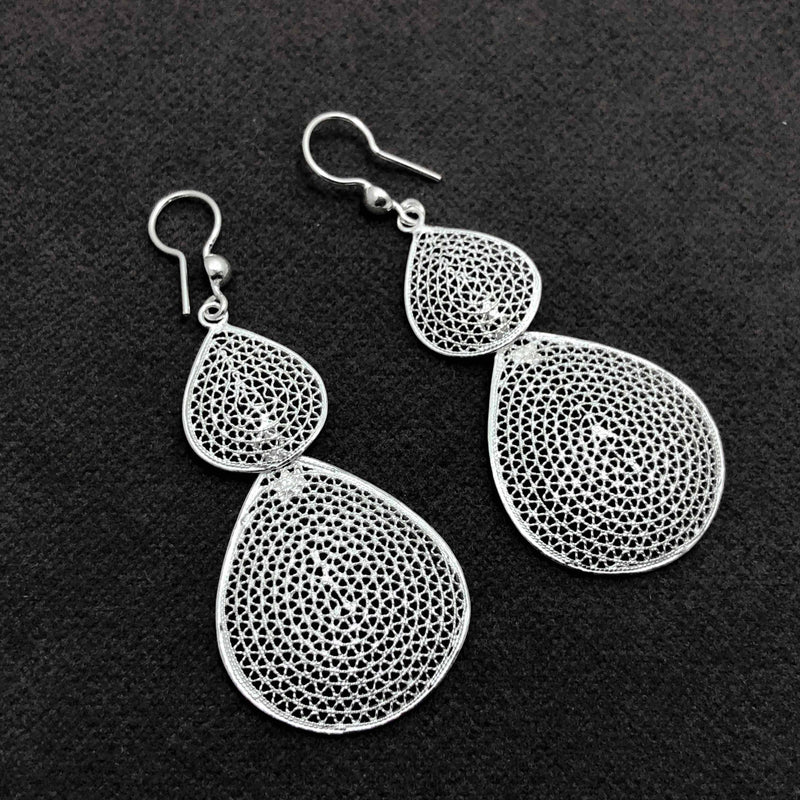 Drop Model Filigree Handmade Silver Earrings (NG201013397)