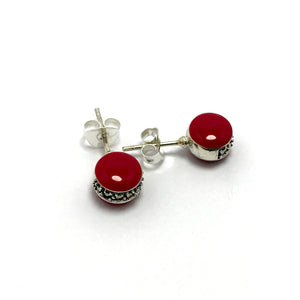 Round Model Silver Earrings With Agate and Marcasite (NG201014102)