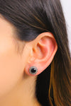 Round Model Silver Earrings With Onyx and Marcasite (NG201014106)