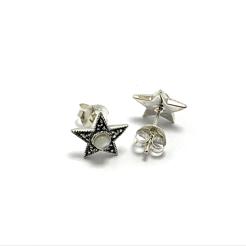 Star Model Silver Earrings With Mother of Pearl and Marcasite (NG201014109)