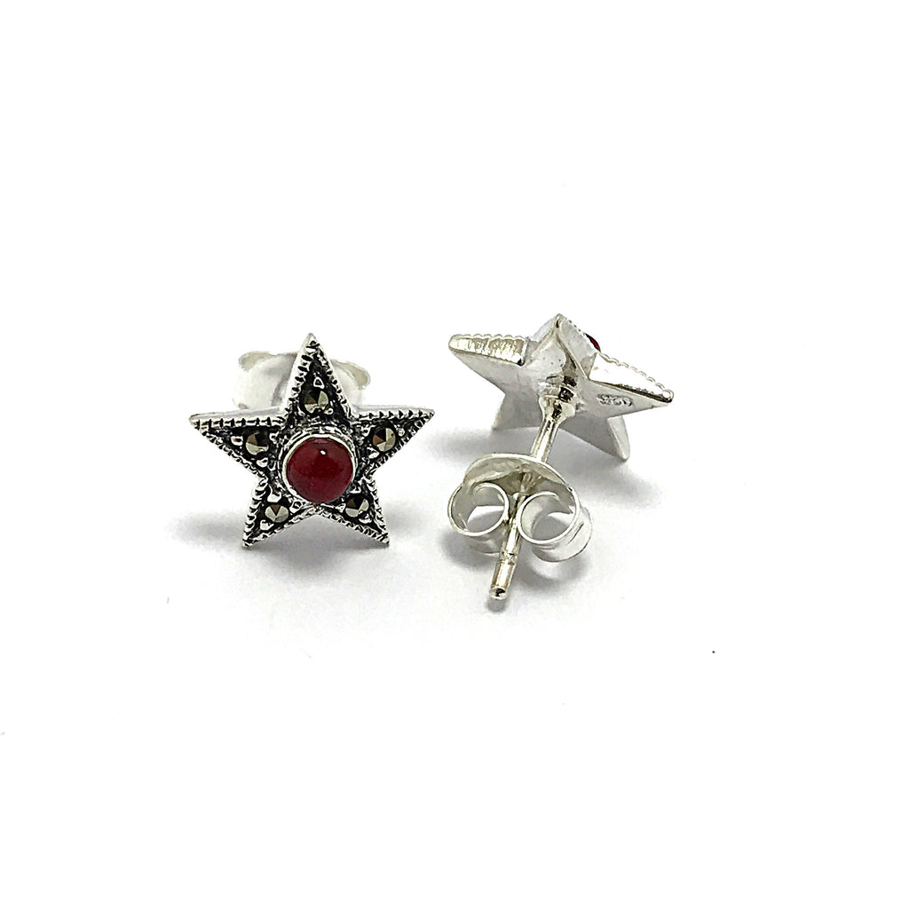 Star Model Silver Earrings With Agate and Marcasite (NG201014111)