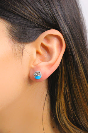 Ball Model Silver Earrings With Turquoise and Marcasite (NG201014188)
