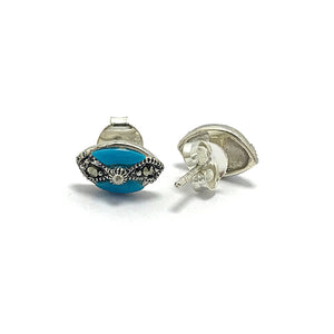 Oval Model Silver Earrings With Turquoise and Marcasite (NG201014197)