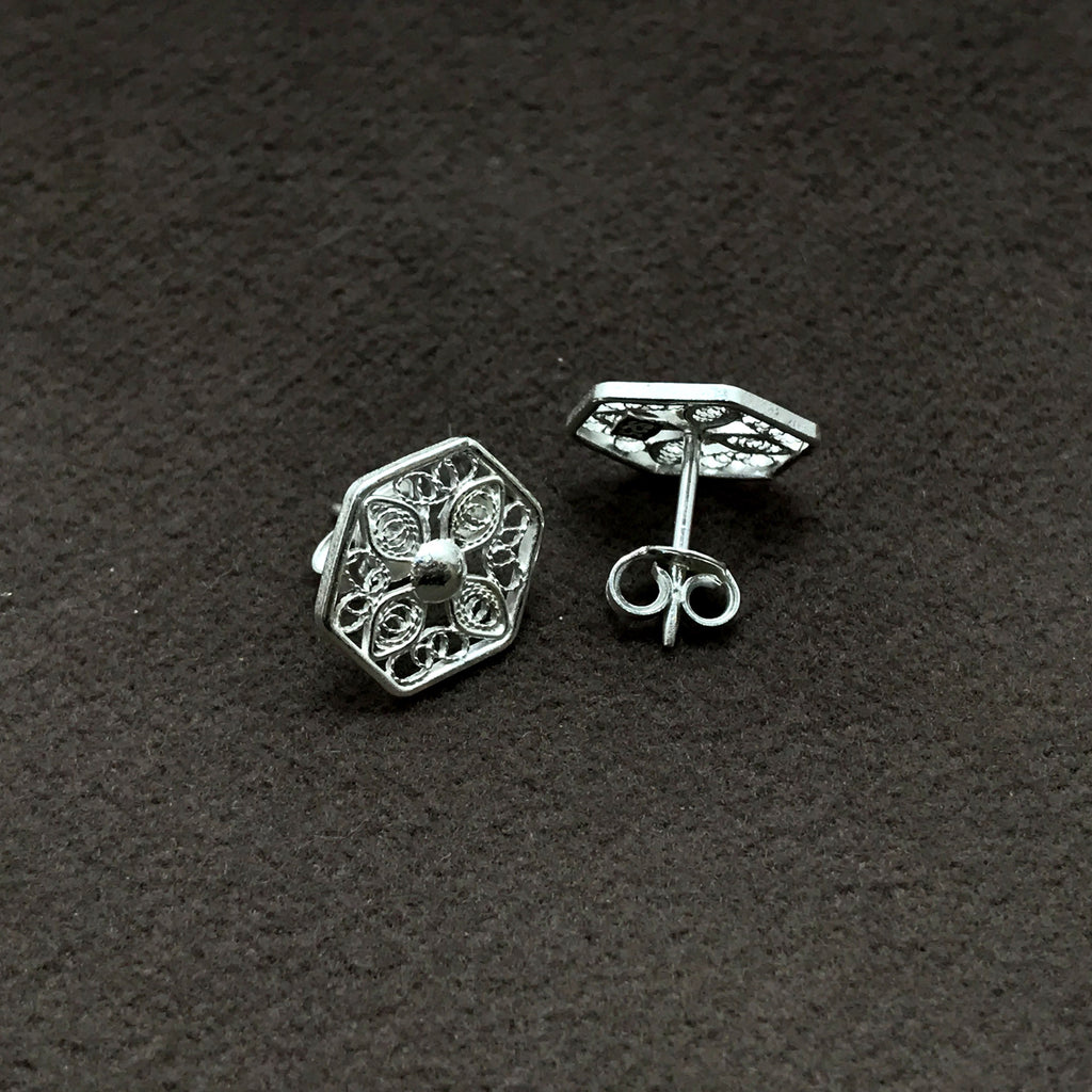 Hexagon Model Filigree Handmade Silver Earrings (NG201014336)