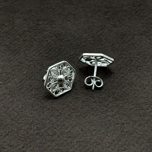 Hexagon Model Filigree Handmade Silver Earrings (NG201014336)