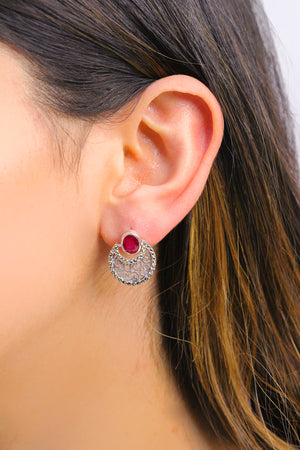 Authentic Silver Earrings With Ruby and Marcasite (NG201015081)