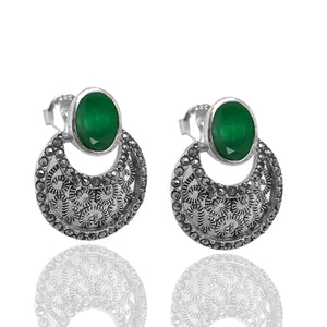 Authentic Silver Earrings With Emerald and Marcasite (NG201015083)