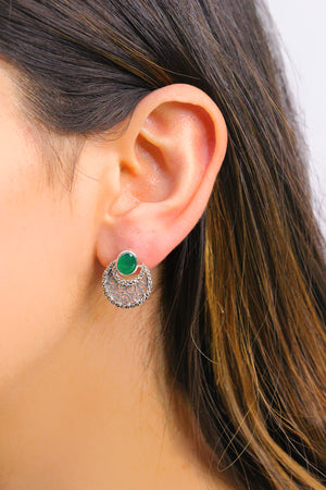 Authentic Silver Earrings With Emerald and Marcasite (NG201015083)