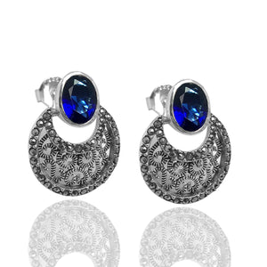 Authentic Silver Earrings With Sapphire and Marcasite (NG201015084)