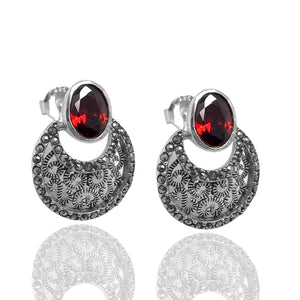 Authentic Silver Earrings With Ruby and Marcasite (NG201015085)