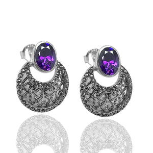 Authentic Silver Earrings With Amethyst and Marcasite (NG201015086)