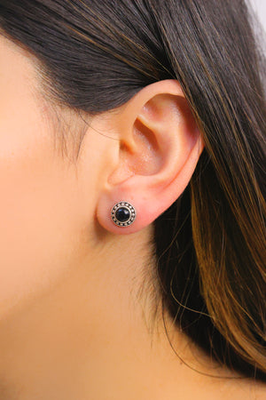 Round Model Silver Earrings With Onyx (NG201015095)