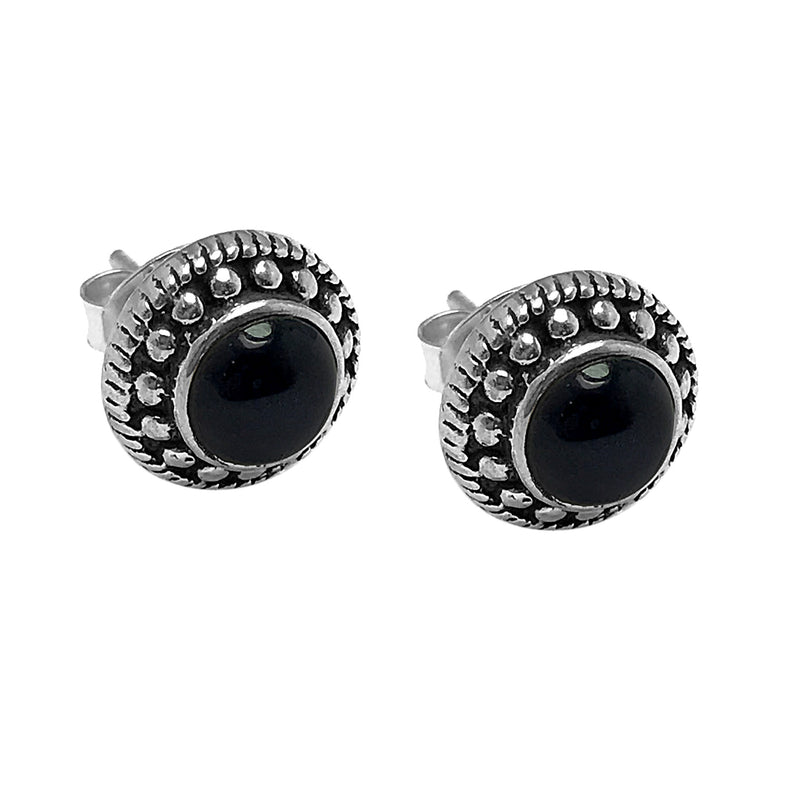 Round Model Silver Earrings With Onyx (NG201015095)