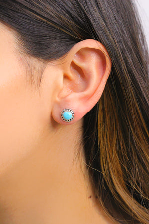 Round Model Silver Earrings With Turquoise (NG201015096)