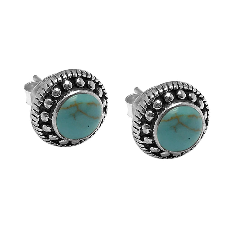 Round Model Silver Earrings With Turquoise (NG201015096)