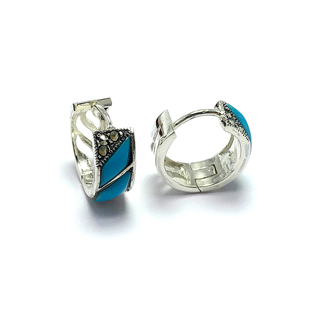 Hoop Model Silver Earrings With Agate and Marcasite (NG201015105)
