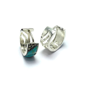 Hoop Model Silver Earrings With Turquoise and Marcasite (NG201015111)