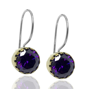 Round Model Silver Earrings With Amethyst (NG201015122)
